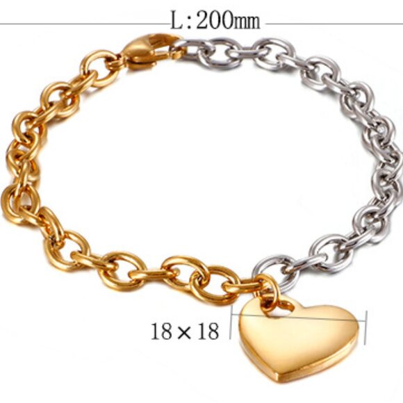 3/$35 18K Gold Plated & Silver Heart Charm Bracelet Two Tone Chain Link Jewelry - Picture 5 of 9